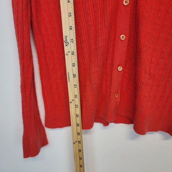 Manrico Italian Cashmere Pink Cardigan Size L Pointelle Knit V-neck Quiet Luxury - Picture 7 of 12